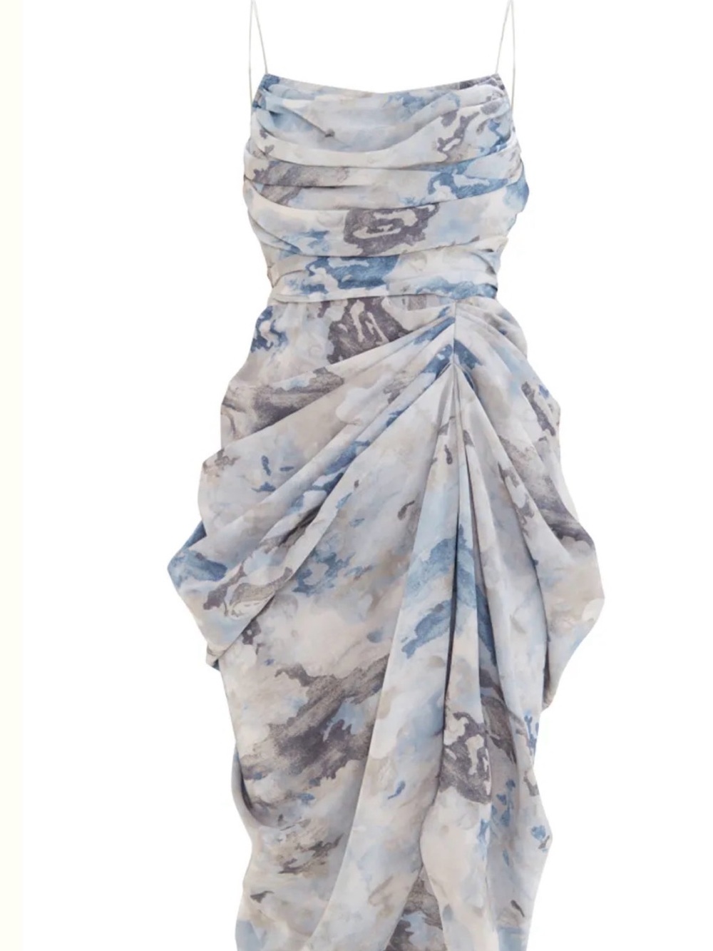 PrettyLittleThing Blue & Gray Watercolor Strapless Draped Dress